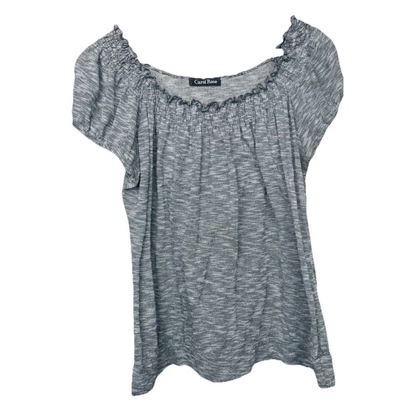 Carol Rose Top Short Sleeve Ruffle Smocked Blouse Gray Large Peasant Boho Summer - Picture 1 of 5